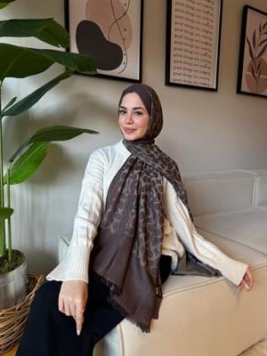 C Desen Yün İpek Şal - KAHVE