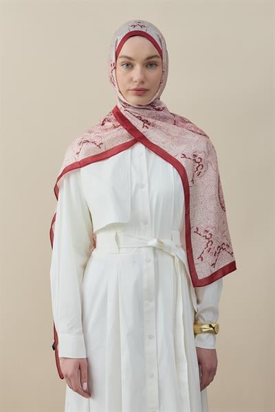 Etnik Desen Vual İpek Şal Kırmızı