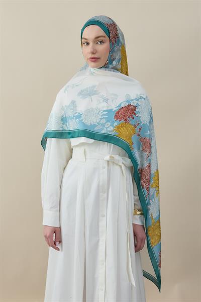 Sakura Çiçek İpek Vual Şal Mint
