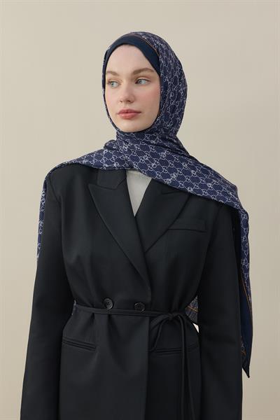 Yün İpek İthal A Kalite Çift Taraflı Şal Lacivert