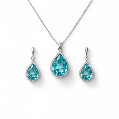 Blue Drops Gümüş Kaplama Zirkon Taş Set