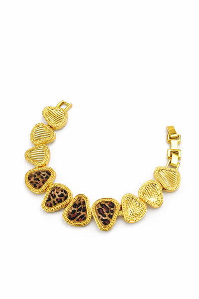 Dora Altın Kaplama Luxury Leopar Asimetrik Bileklik