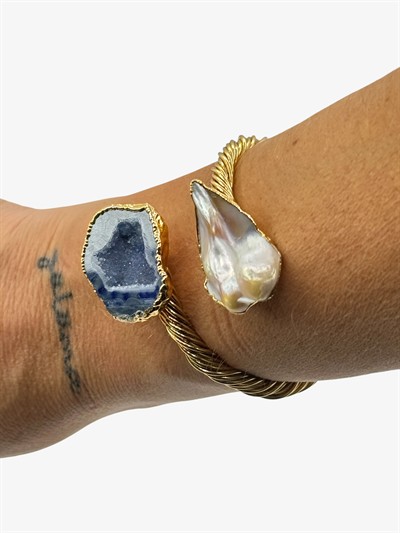 Druzy Barok İnci Kelepçe Bilezik