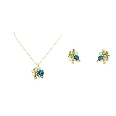 Emerald Orbit Altın Kaplama Çelik Renkli Sw Kristal Kolye&Küpe Set
