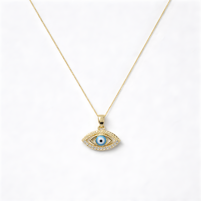 Garn Eye Zirkon Taş Charm  Altın Kaplama Zincir Kolye