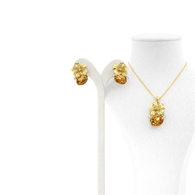 Liora Altın Kaplama Çelik Romantik Sw Kristal Kolye&Küpe Set
