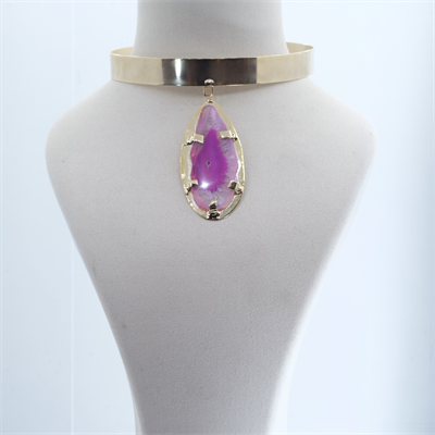 Nüve Pembe Akik Doğal Taş Koleksiyonu Choker Altın Kaplama Kolye