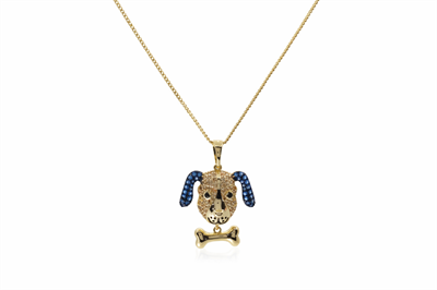 Clever Dog Charm Altın Kaplama Zirkon Taş Zincir Kolye
