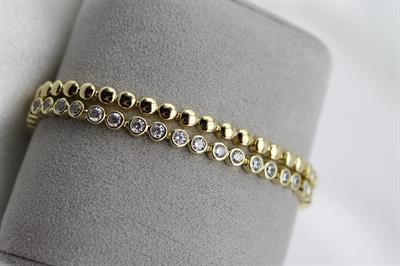 VIP Çelik 14K Altın Kaplama Yuvarlak Zirkon Taşlı 2'li Su Yolu Bileklik (17 cm) 