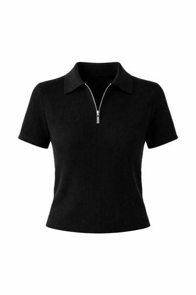 Premium Polo Yaka Siyah Merserize Bluz
