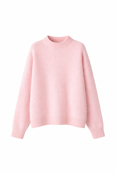 Premium Yumuşak Dokulu Basic Sıfır Yaka Pembe Kazak