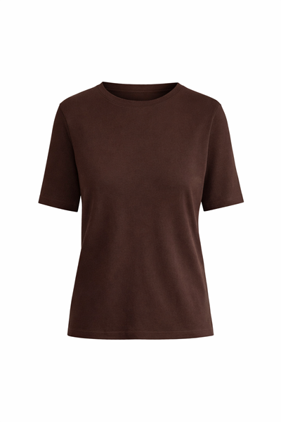 Tok Kumaş Pamuklu Basic Kahve T-Shirt | Rahat Kesim Günlük
