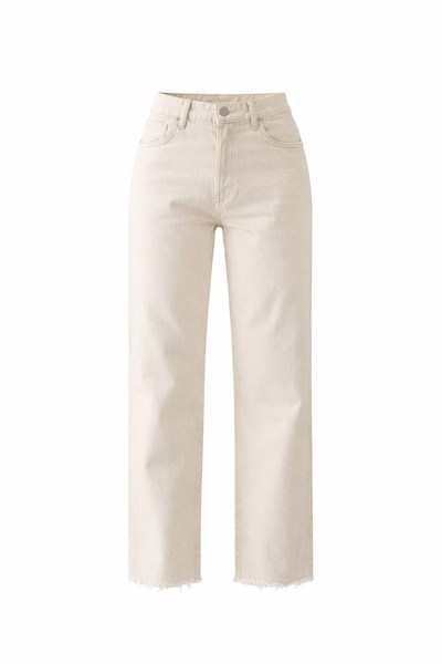 Yüksek Bel Ekru Straight Fit Jean Pantolon