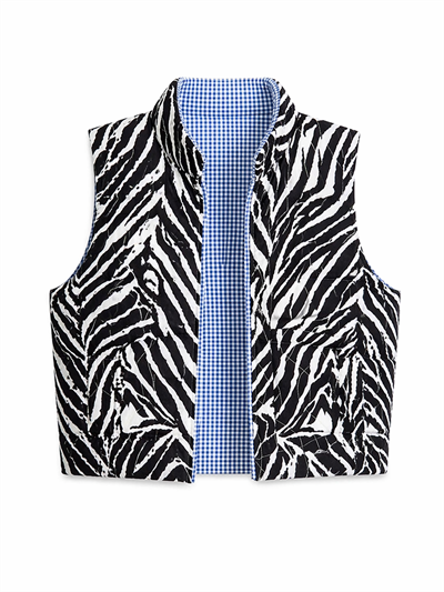 Zebra Desenli Kapitone İtalyan Yelek | Şık ve Modern Kadın Yelek