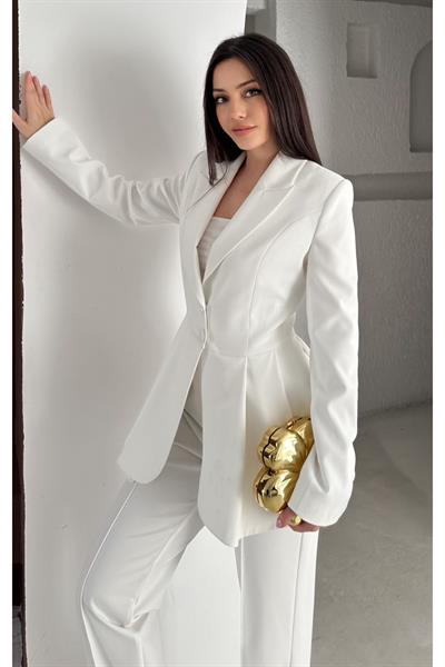 Volanlı Blazer İkili Pantolonlu Takım