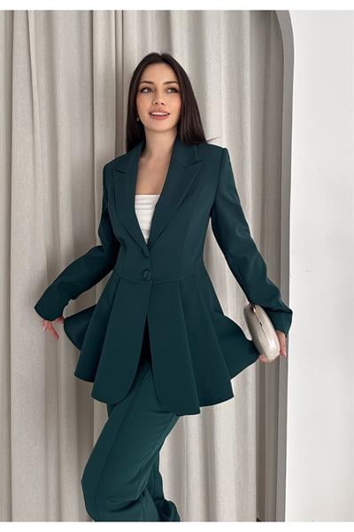Volanlı Blazer İkili Pantolonlu Takım