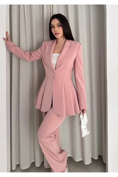 Volanlı Blazer İkili Pantolonlu Takım