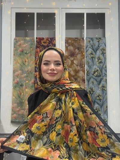 Flora Kraş Şal - Siyah Sarı