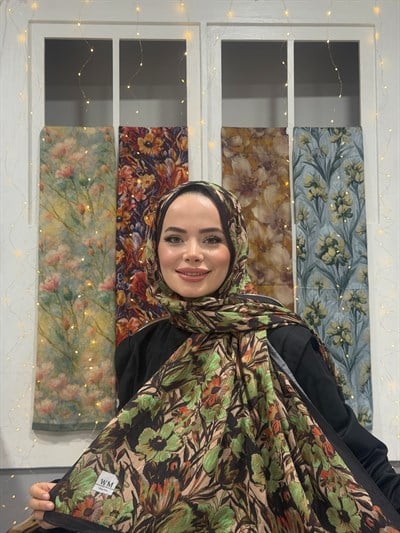 Flora Kraş Şal - Yeşil