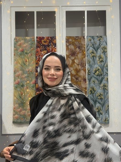 Leora Kraş Şal - Siyah Beyaz