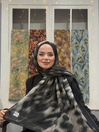 Leora Kraş Şal - Siyah Taş