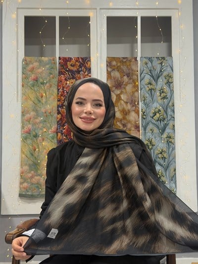 Leora Kraş Şal - Siyah Vizon