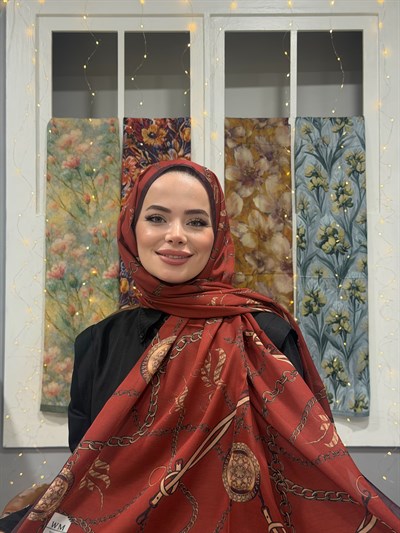 Zena Kraş Şal - Kızıl Bordo