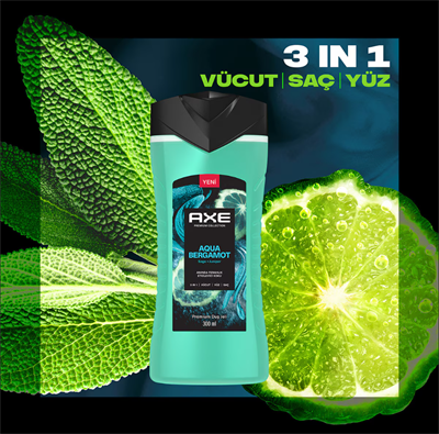 Axe Premium Collection Duş Jeli Aqua Bergamot 3in1 Vücut Saç Yüz 300 ml