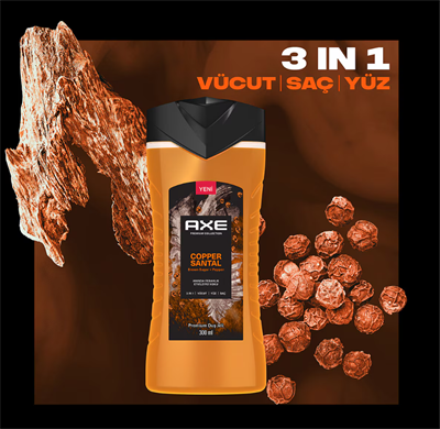 Axe Premium Collection Duş Jeli Copper Santal 3in1 Vücut Saç Yüz 300 ml