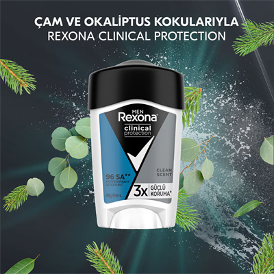 Rexona Men Clinical Protection Erkek Stick Deodorant Clean Scent 3x Güçlü Koruma 45 ml