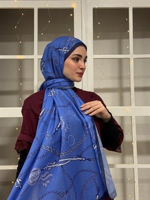 Leya Pamuklu Şal - Mavi