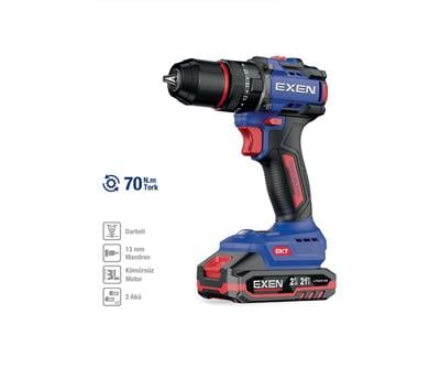 EXEN EN 272 DS 21 V. 2 AH. 70 NM. KÖMÜRSÜZ DARBELİ ŞARJLI MATKAP