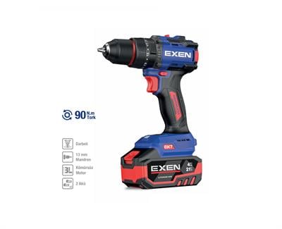 EXEN EN 294 DS 21 V. 4 AH. 90 NM. KÖMÜRSÜZ DARBELİ ŞARJLI MATKAP