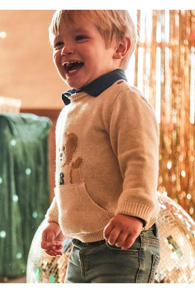Mayoral Erkek Çocuk Cepli Ayı İşlemeli Kazak Bej