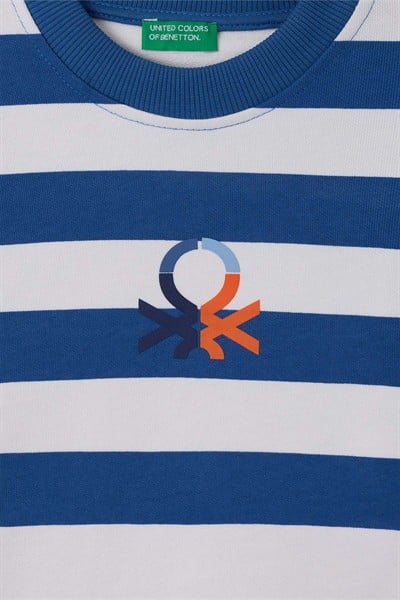Benetton Çizgili Sweat Erkek Mavi Beyaz  4-14 Yaş