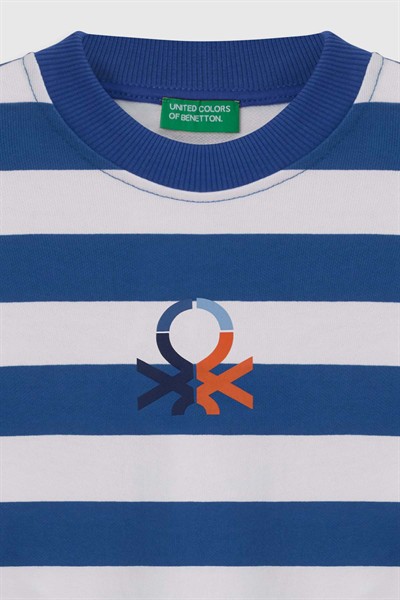 Benetton Çizgili Sweat Erkek Mavi Beyaz  4-14 Yaş