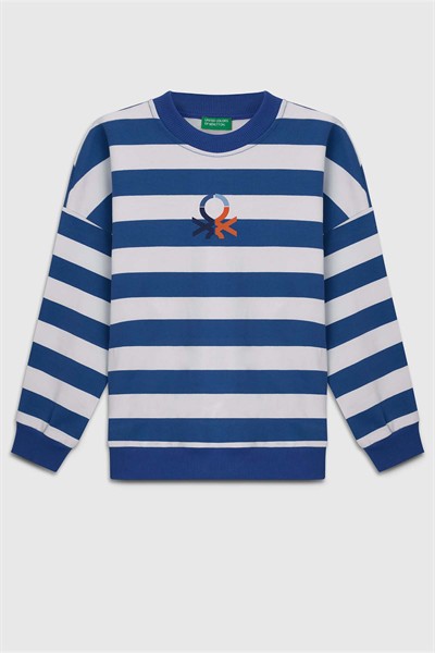 Benetton Çizgili Sweat Erkek Mavi Beyaz  4-14 Yaş