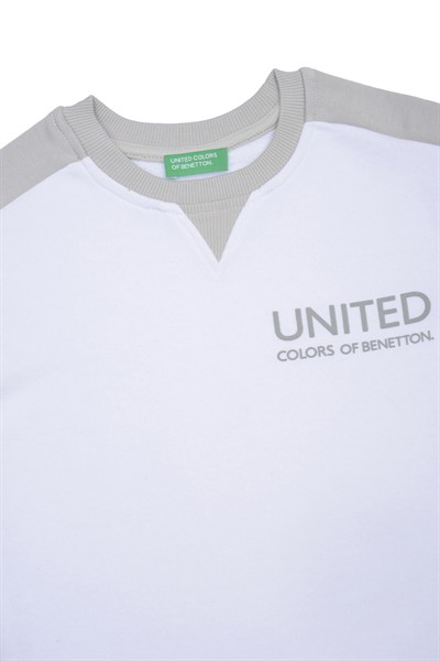 Benetton Erkek Sweatshirt 4-14 Yaş Beyaz