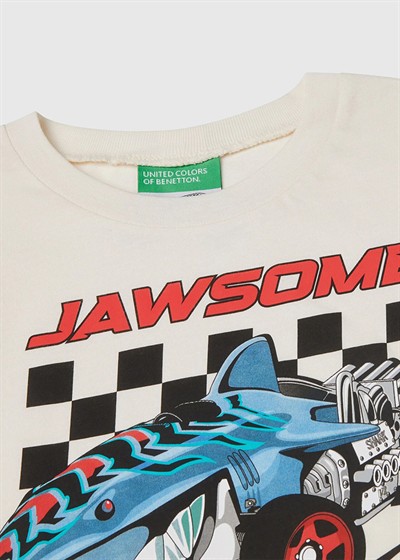 Benetton Hot Wheels Erkek Tshirt 1-6 Yaş Beyaz
