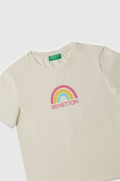 Benetton Kız Çocuk Tshirt 4-14 Yaş Beyaz