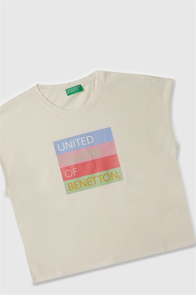 Benetton Kız Çocuk Tshirt 4-14 Yaş Beyaz
