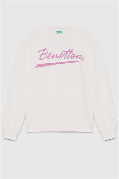 Benetton Sweatshirt Kız Çocuk Ekru 4-14 Yaş