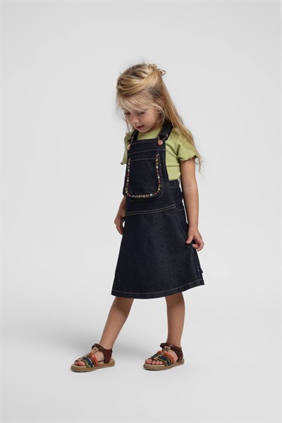 Escabel Çiçek Nakışlı Salopet 1-5 Yaş Lacivert