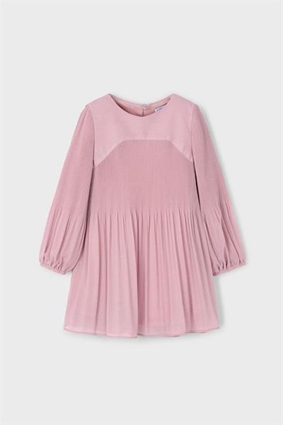 Mayoral Kız Çocuk Balon Kol Pliseli Şifon Elbise Pembe