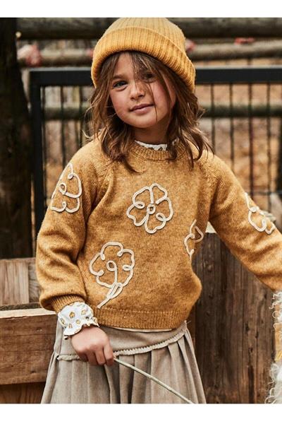 Mayoral Kız Çocuk Çiçek Aplikeli Kazak Sarı