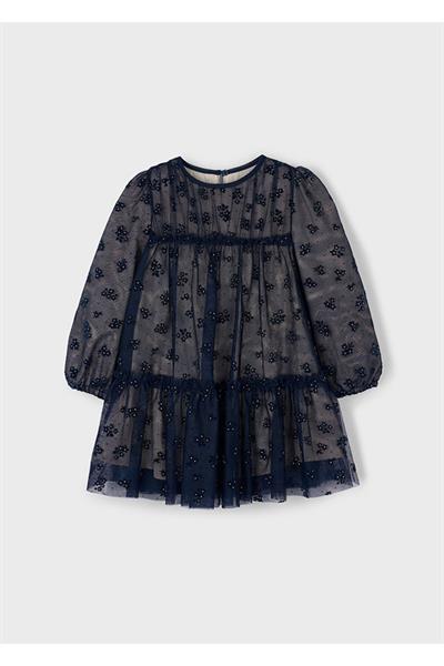Mayoral 5-10 Yaş Kız Çocuk Tül Elbise Lacivert