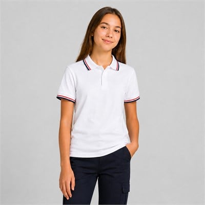 Lacivert Yaka Çizgili Okul Beyaz Lakos Tshirt