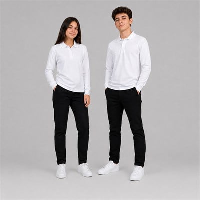 Uzun Kollu Lise Okul Beyaz Lakos Tshirt 2XL-3XL-4XL