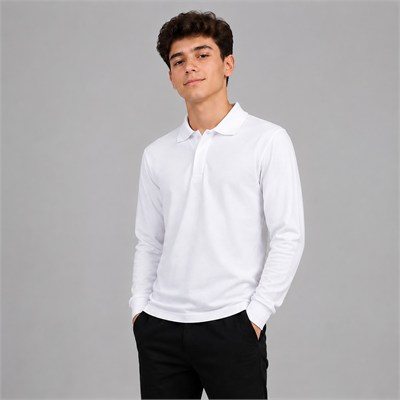 Uzun Kollu Lise Okul Beyaz Lakos Tshirt 2XL-3XL-4XL
