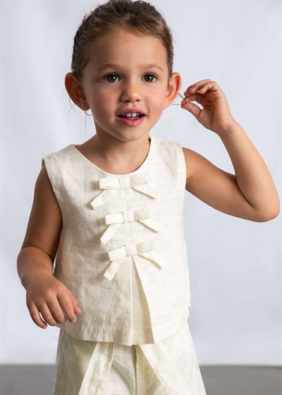 Mayoral Fiyonklu Keten Bluz 5-10 Yaş Ekru